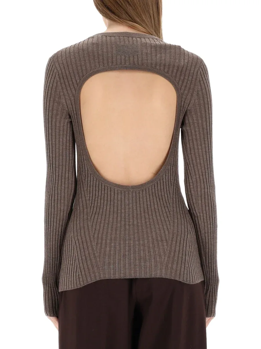 Ribbed Wool Open Back Blouse by Helmut Lang
