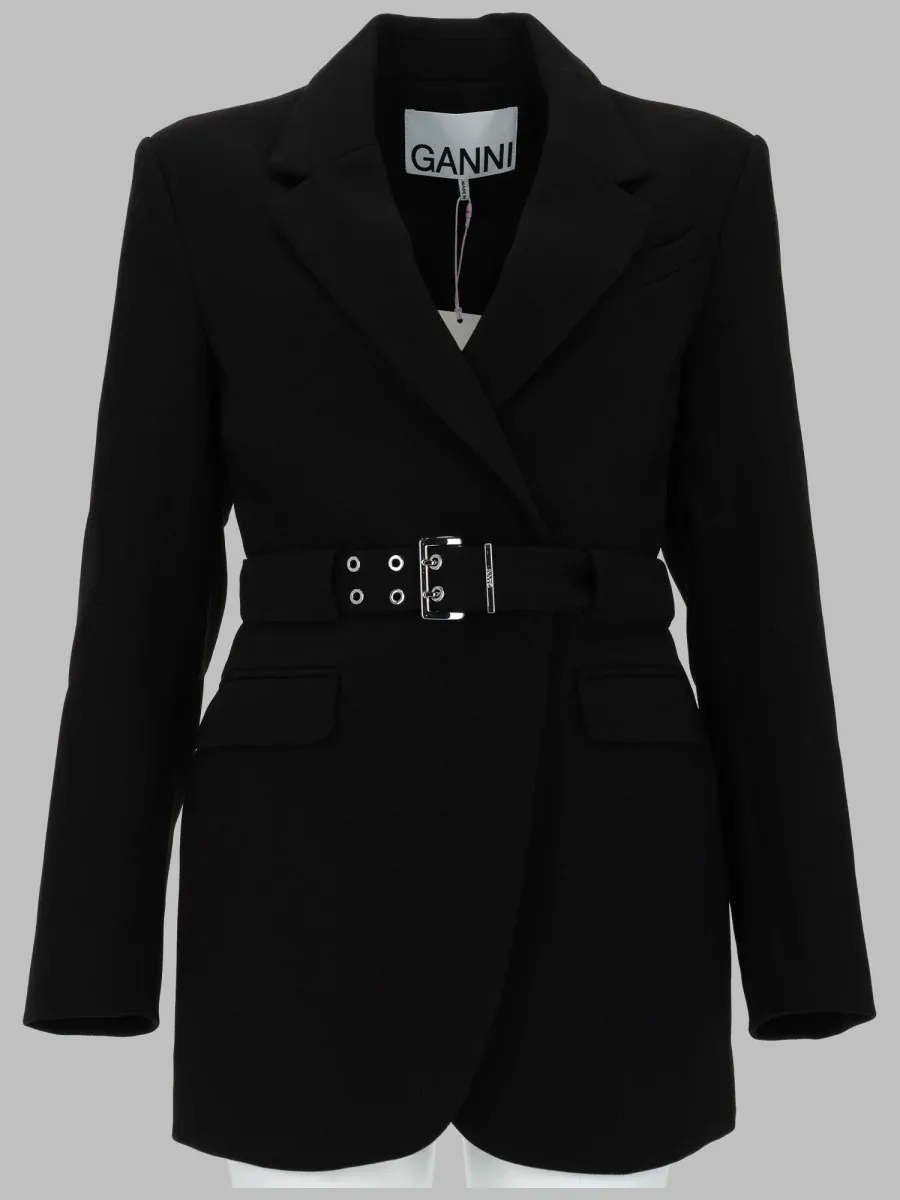 Belted Crepe Blazer by Ganni