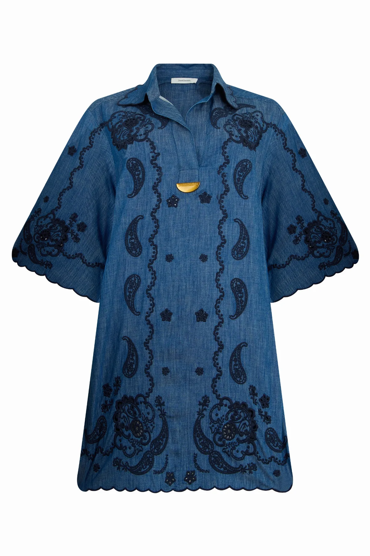 Embroidered Denim Mini Dress by Zimmermann
