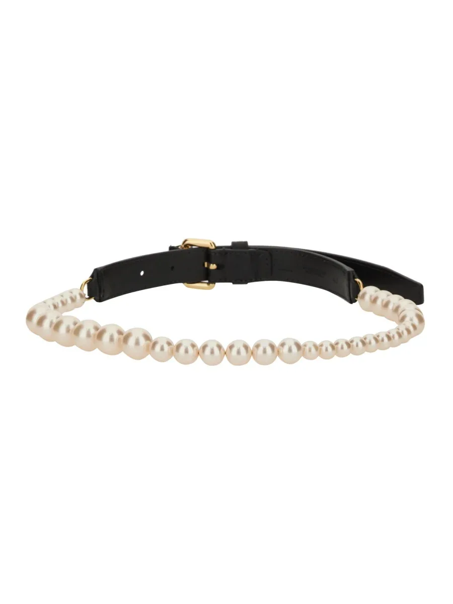 Pearl-Embellished Belt by Moschino