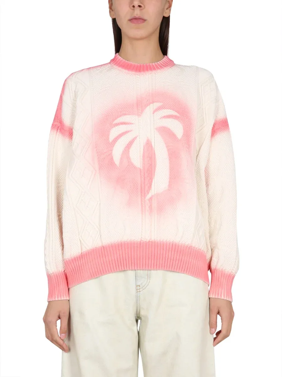 Patent Leather Effect Palm Print Sweater by Palm Angels