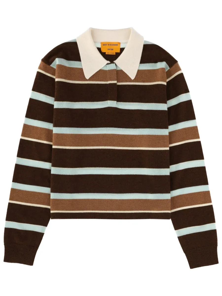 Cropped Stripe Cashmere Polo Shirt by Guest In Residence
