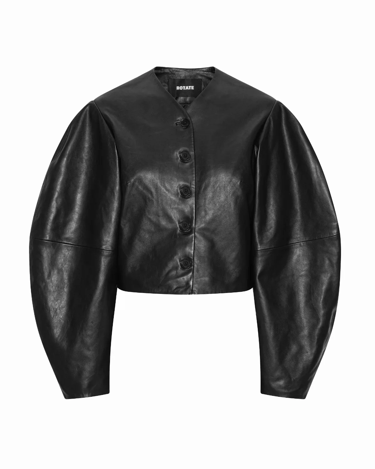 Cropped Lambskin Leather Jacket by Rotate Birger Christensen