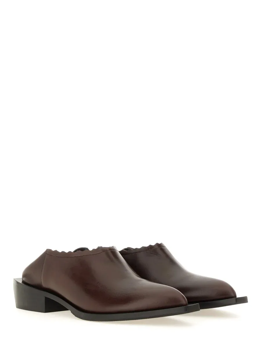 Cuban Heel Leather Flat by Moschino