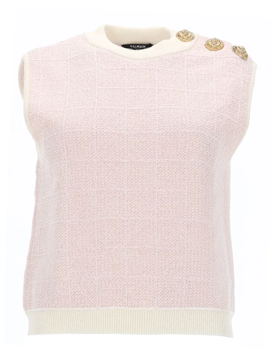 Jewel-Button Knit Tank Top by Balmain