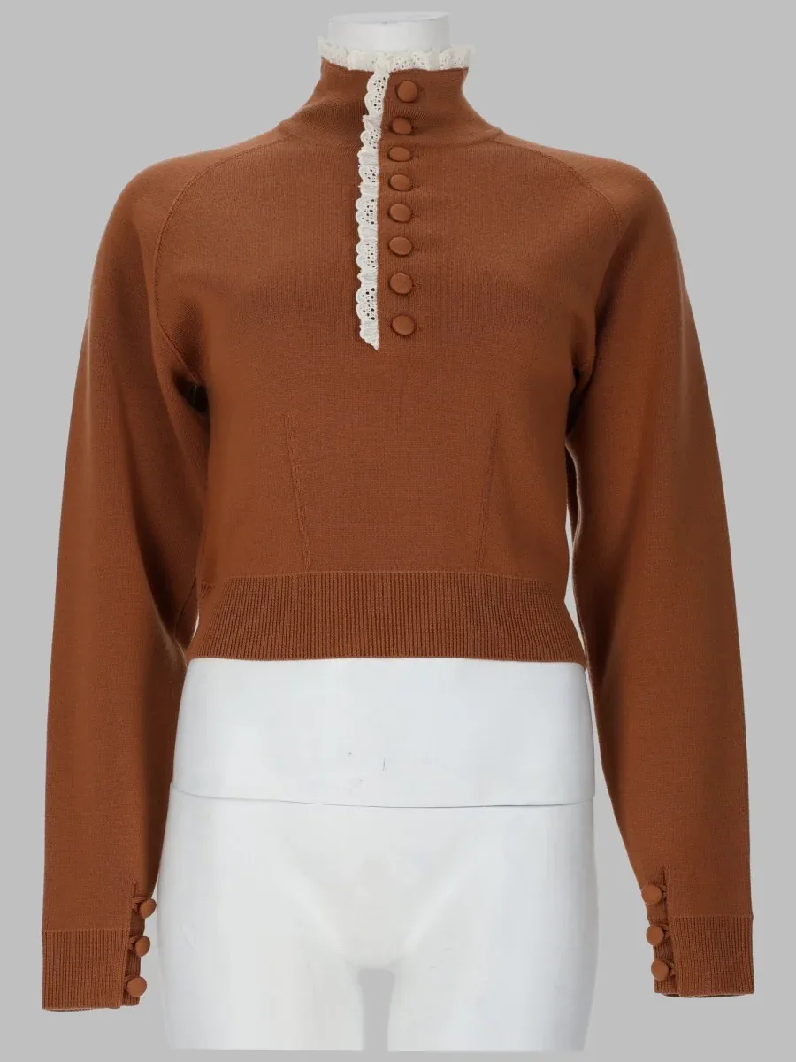 Wool Turtleneck with Lace Trim Sweater by Chloé