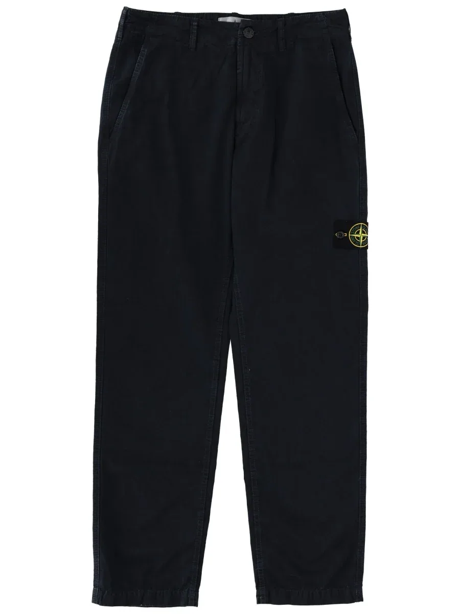 Logo Patch Cotton Trousers by Stone Island