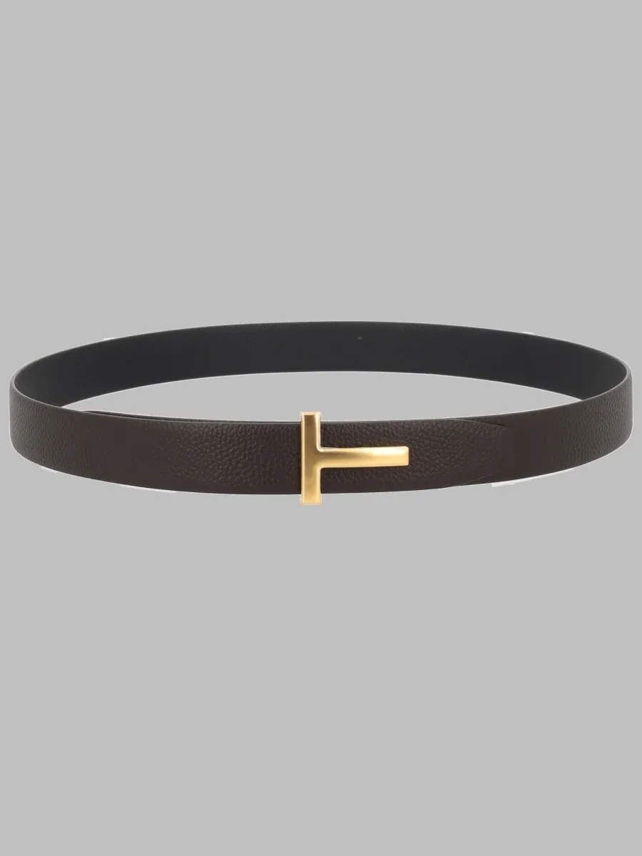 T Icon Buckle Leather Belt by Tom Ford