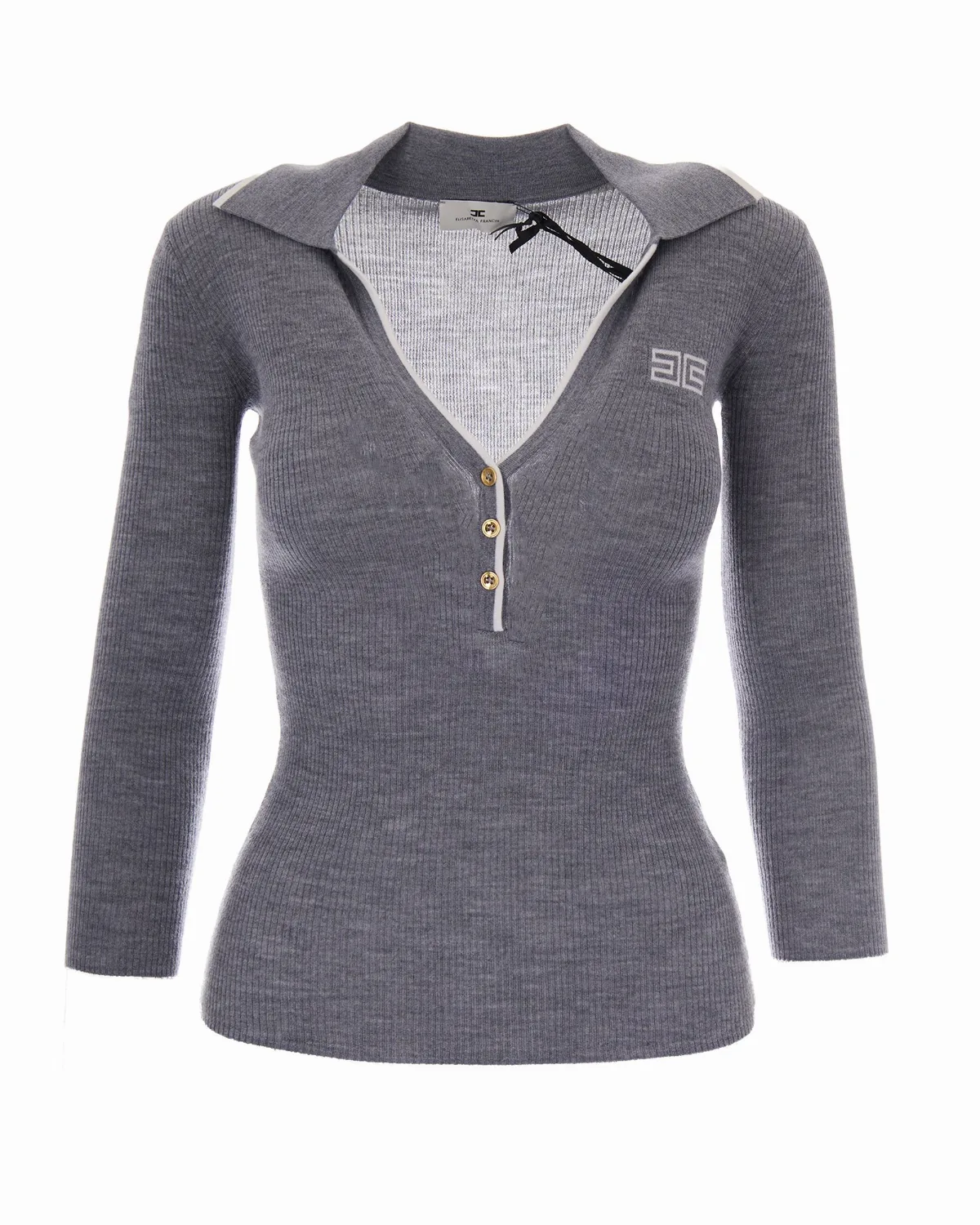 Ribbed Wool Knit Polo by Elisabetta Franchi