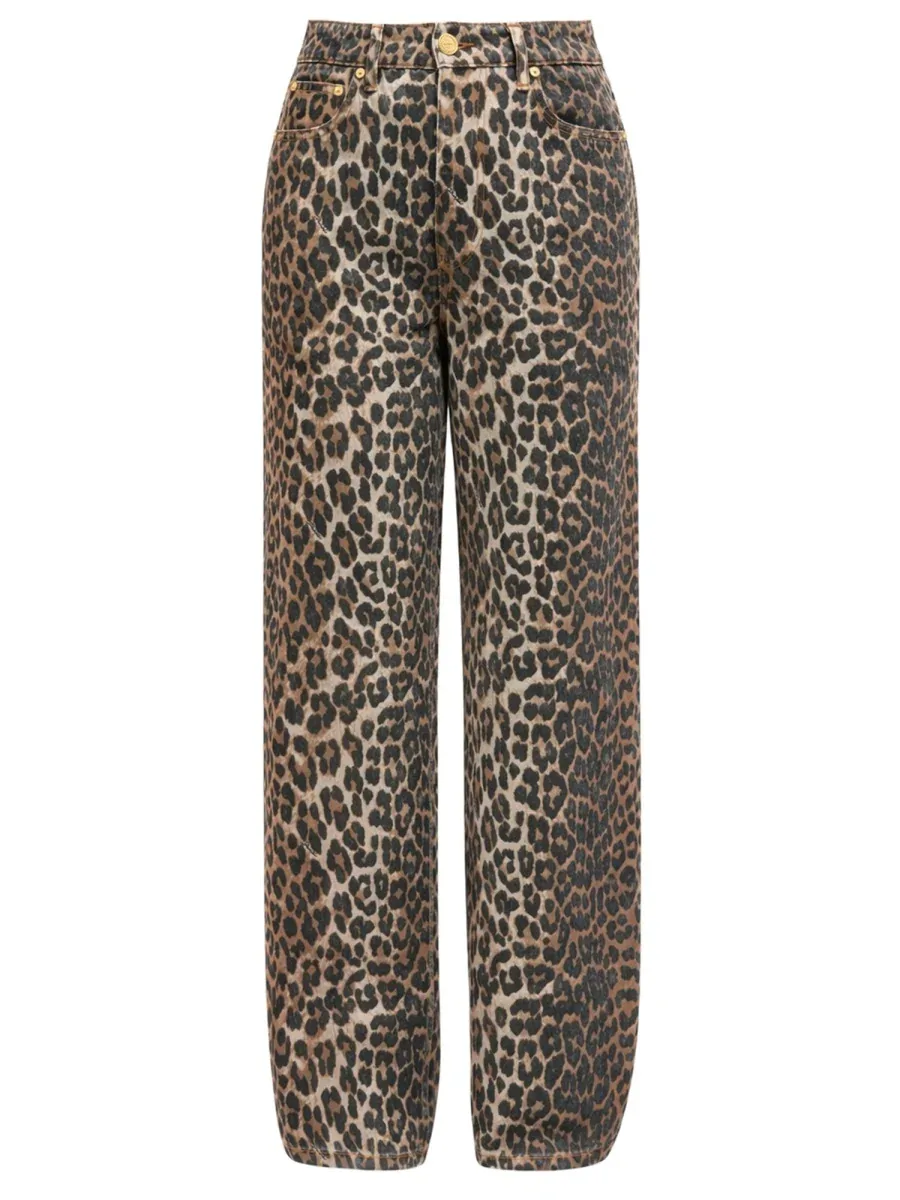 Leopard Print Wide Leg Jeans by Ganni