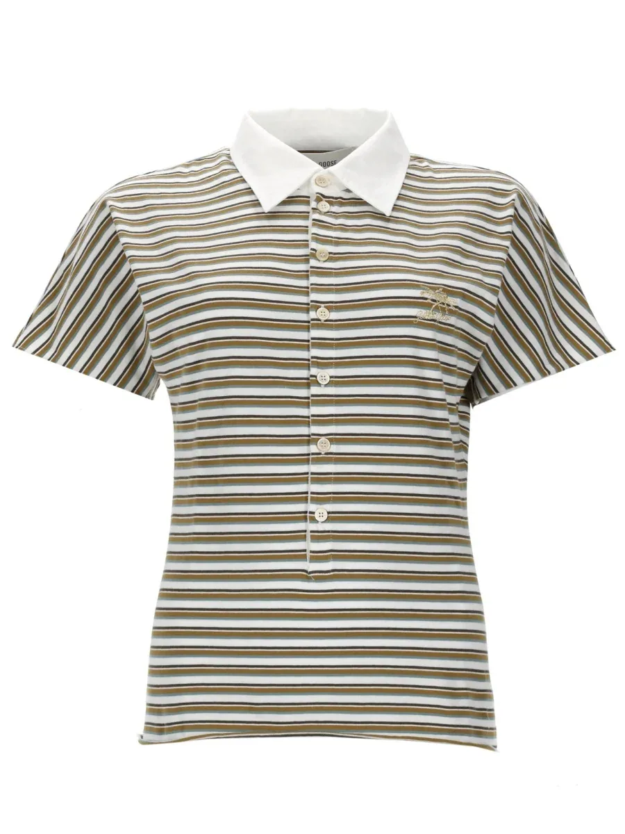 Striped Cotton Polo Shirt by Golden Goose