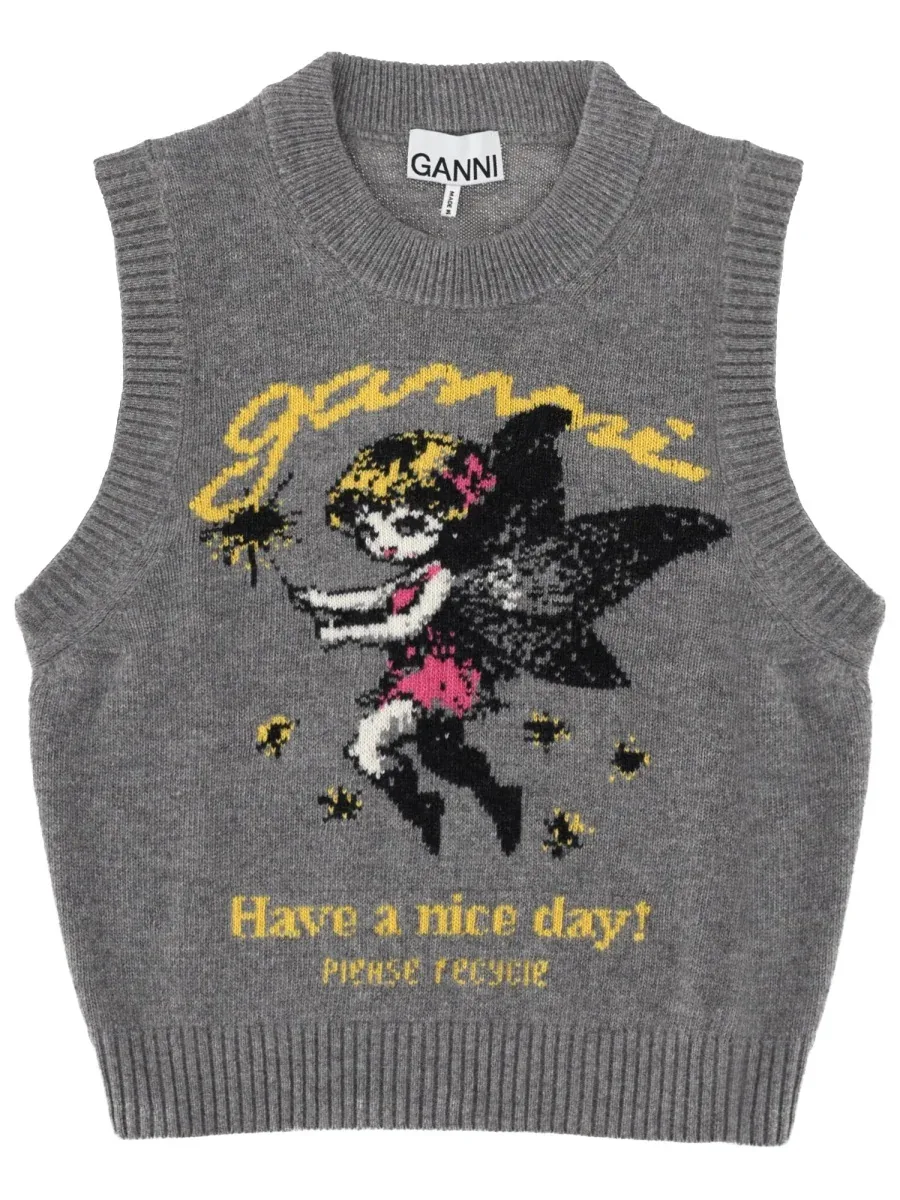 Graphic Knit Wool Gilet by Ganni
