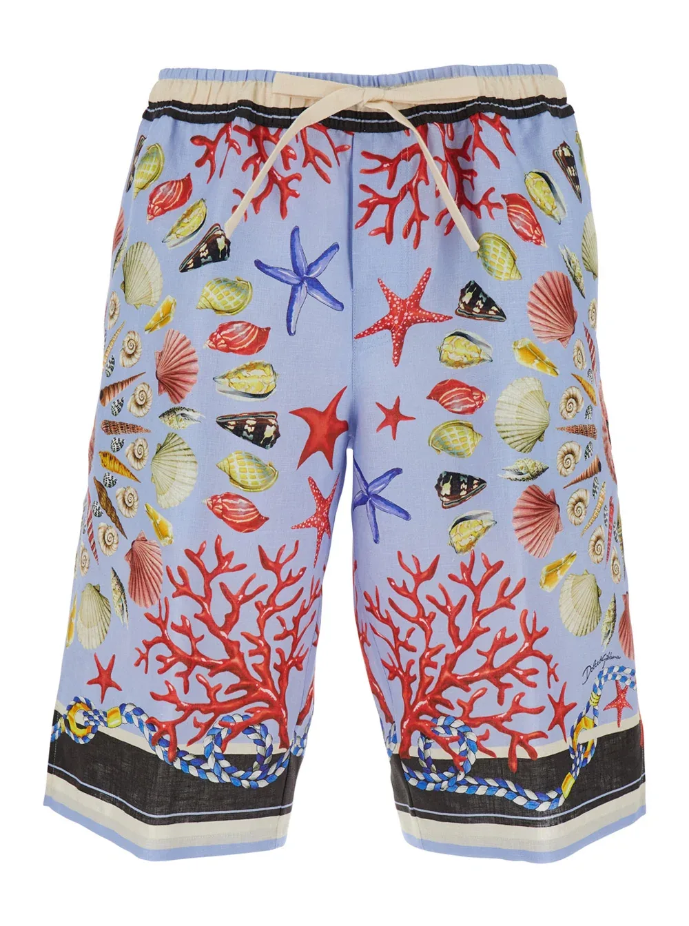 Coral & Starfish Print Linen Bermudas by Dolce & Gabbana