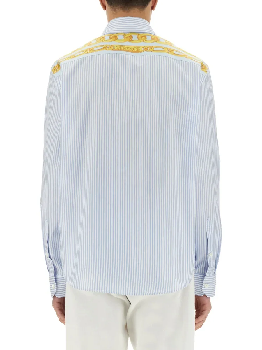 Striped Cotton with Silk Insert Shirt by Versace