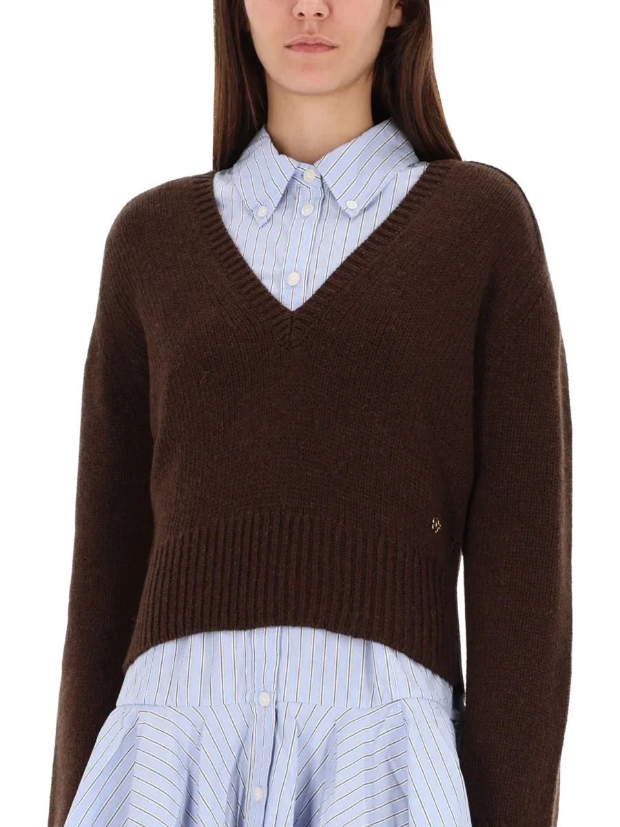 Wool & Yak Blend V-Neck Sweater by Ganni