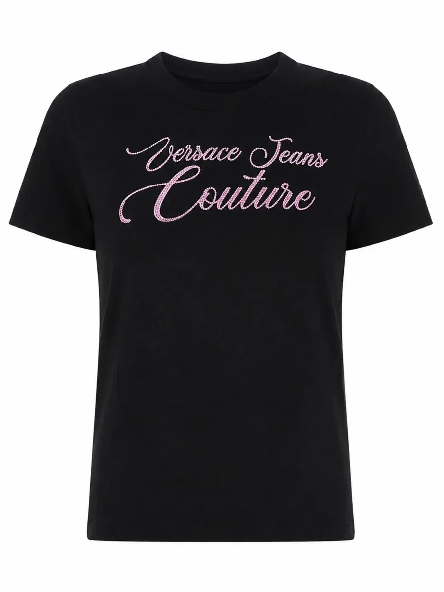 Logo and Strass Embellished T-Shirt by Versace Jeans Couture