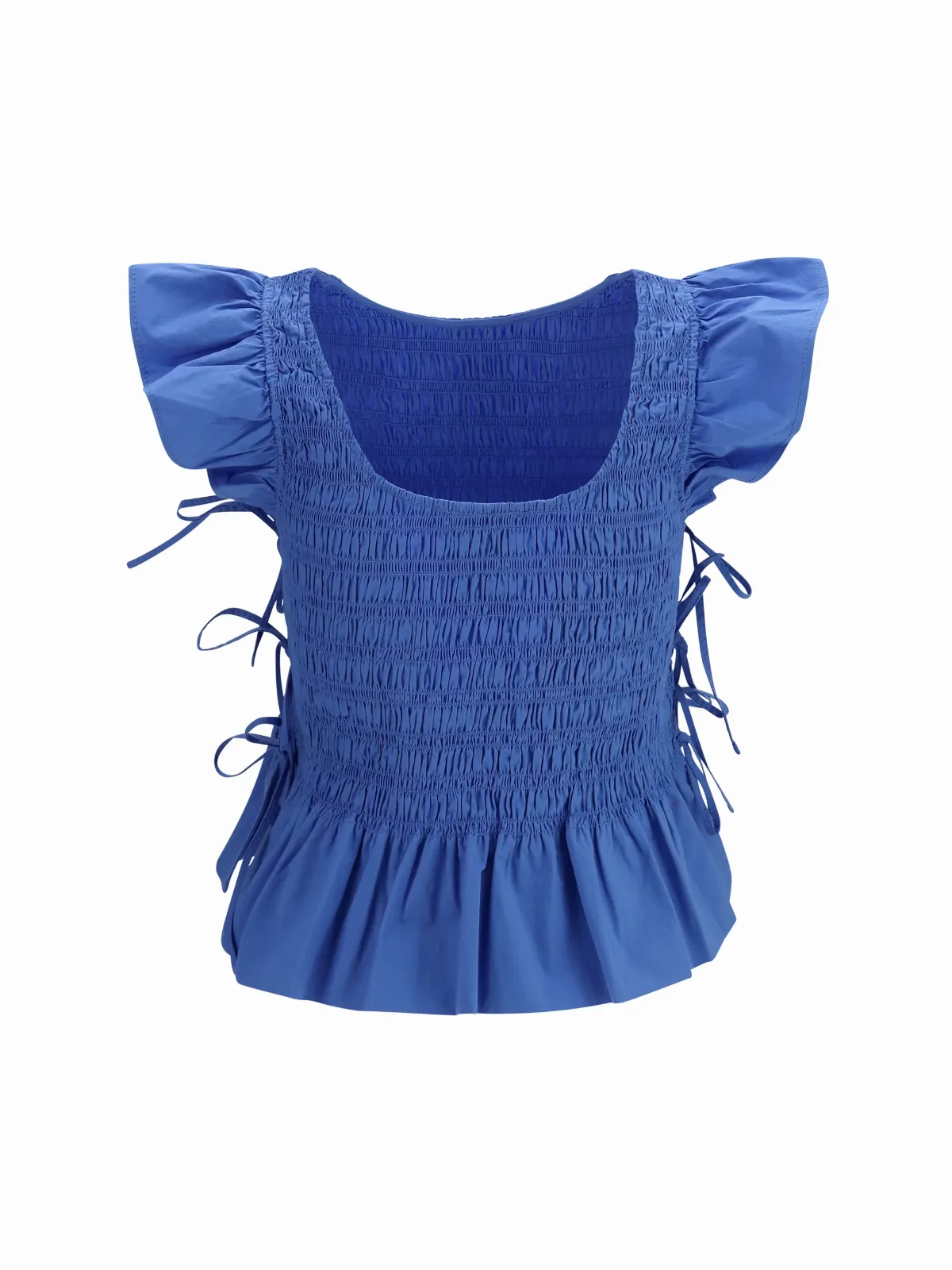 Ruched Cotton with Side Bows Blouse by Ganni