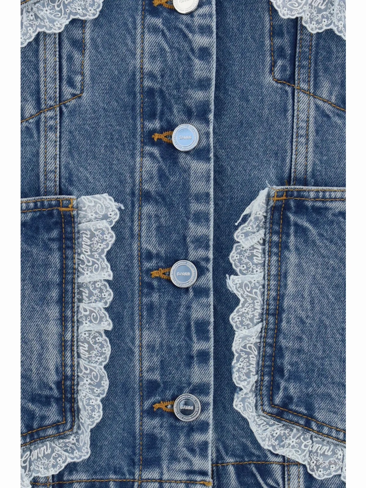 Lace-Trimmed Denim Jacket by Ganni