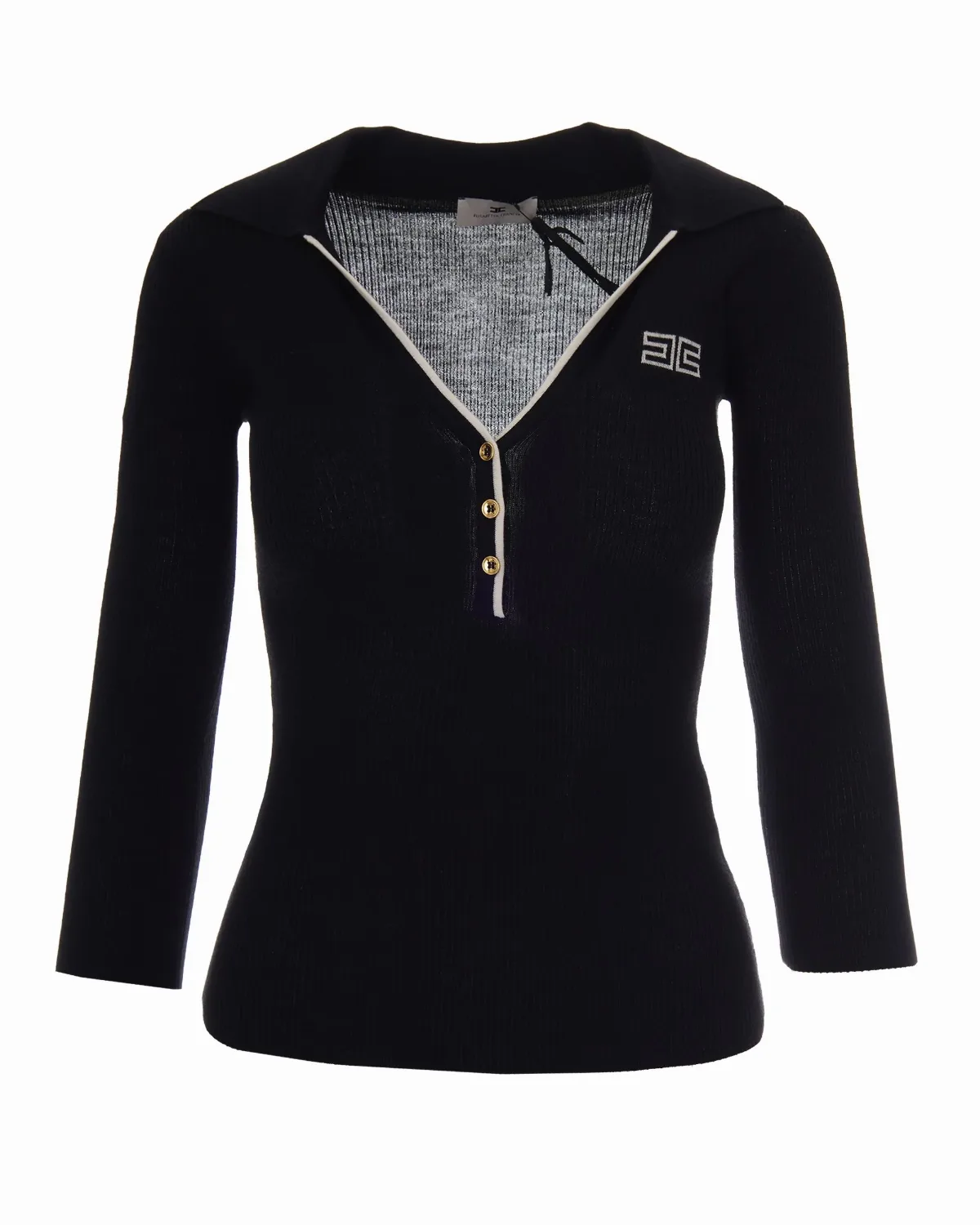 Rib-Knit Wool Polo Shirt by Elisabetta Franchi