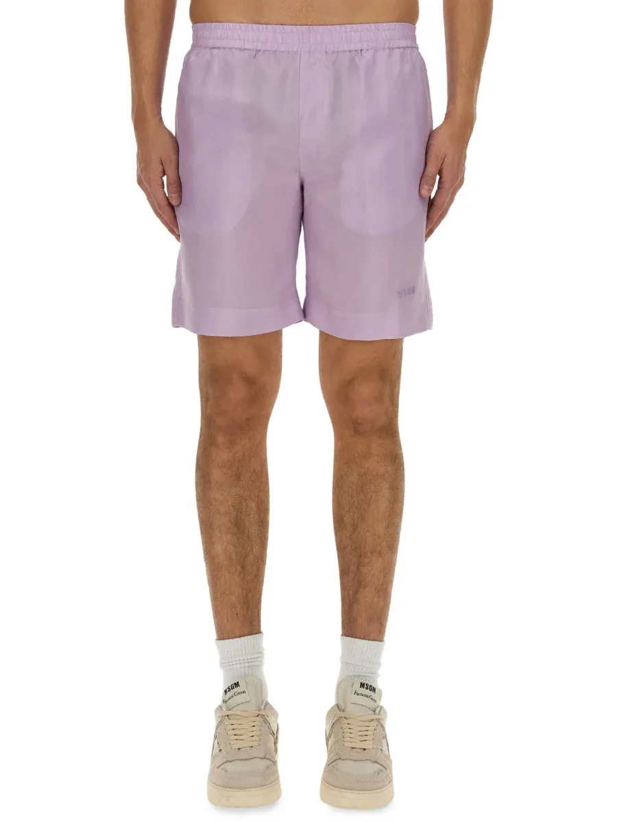 Logo-Embroidered Cupro Shorts by MSGM