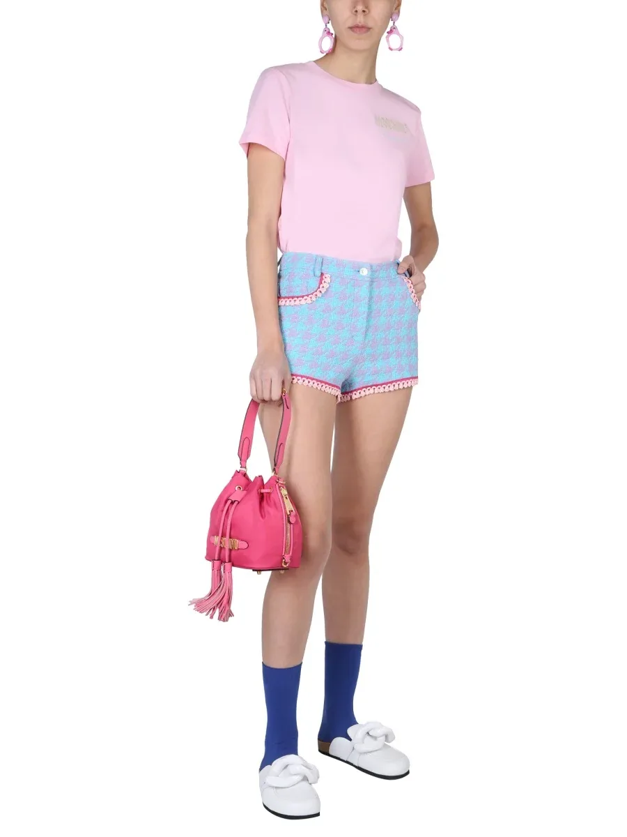Houndstooth Cotton Blend Bermudas by Moschino