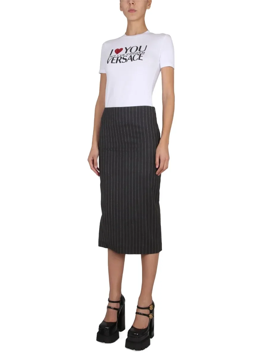 Pinstripe Virgin Wool Pencil Skirt by Versace
