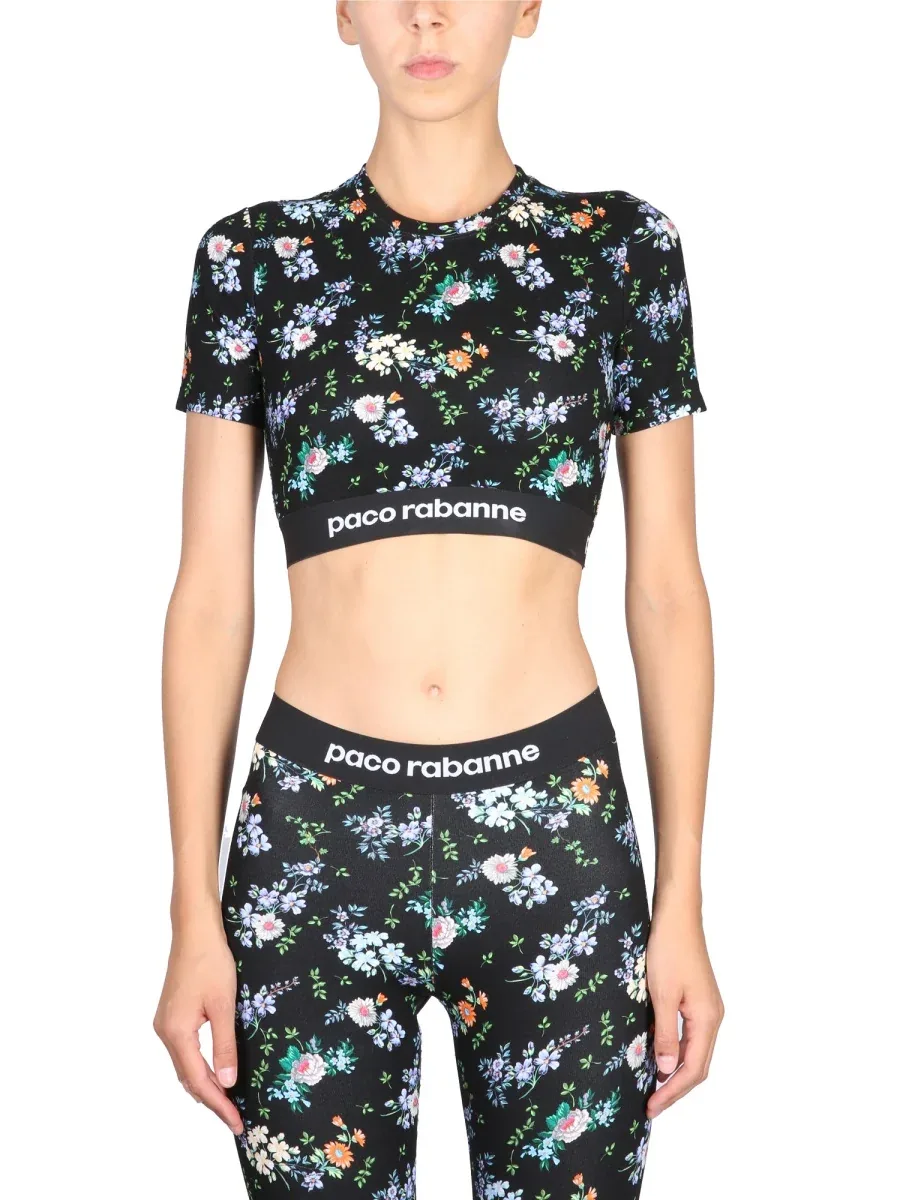 Floral Viscose Cropped Top by Rabanne