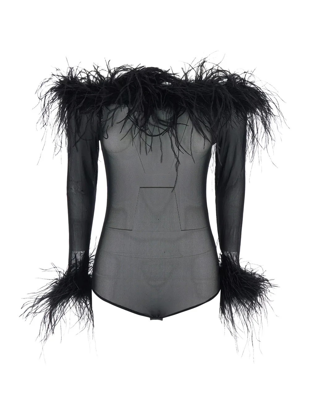 Feather-Trimmed Stretch Tulle Blouse by Twenty Fourhaitch