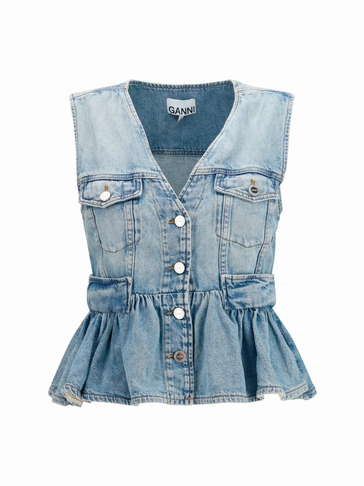 Peplum Denim Vest by Ganni