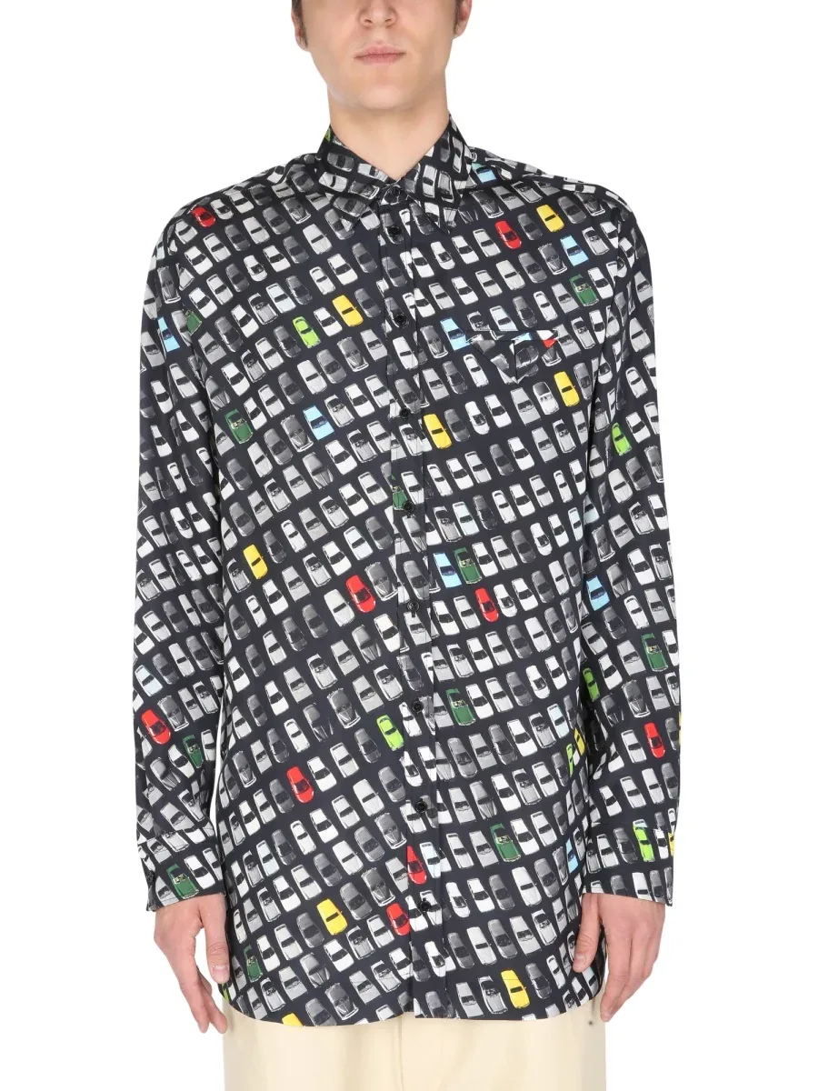 Allover Print Mixed Fabric Shirt by Bottega Veneta