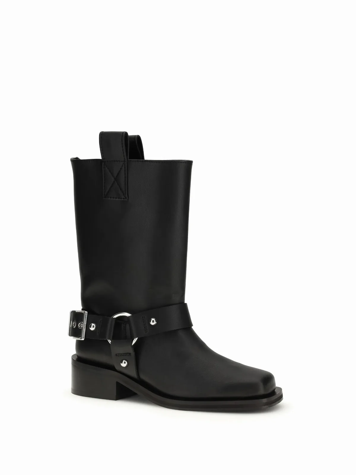Buckled Strap Block-Heel Biker Boot by Ganni