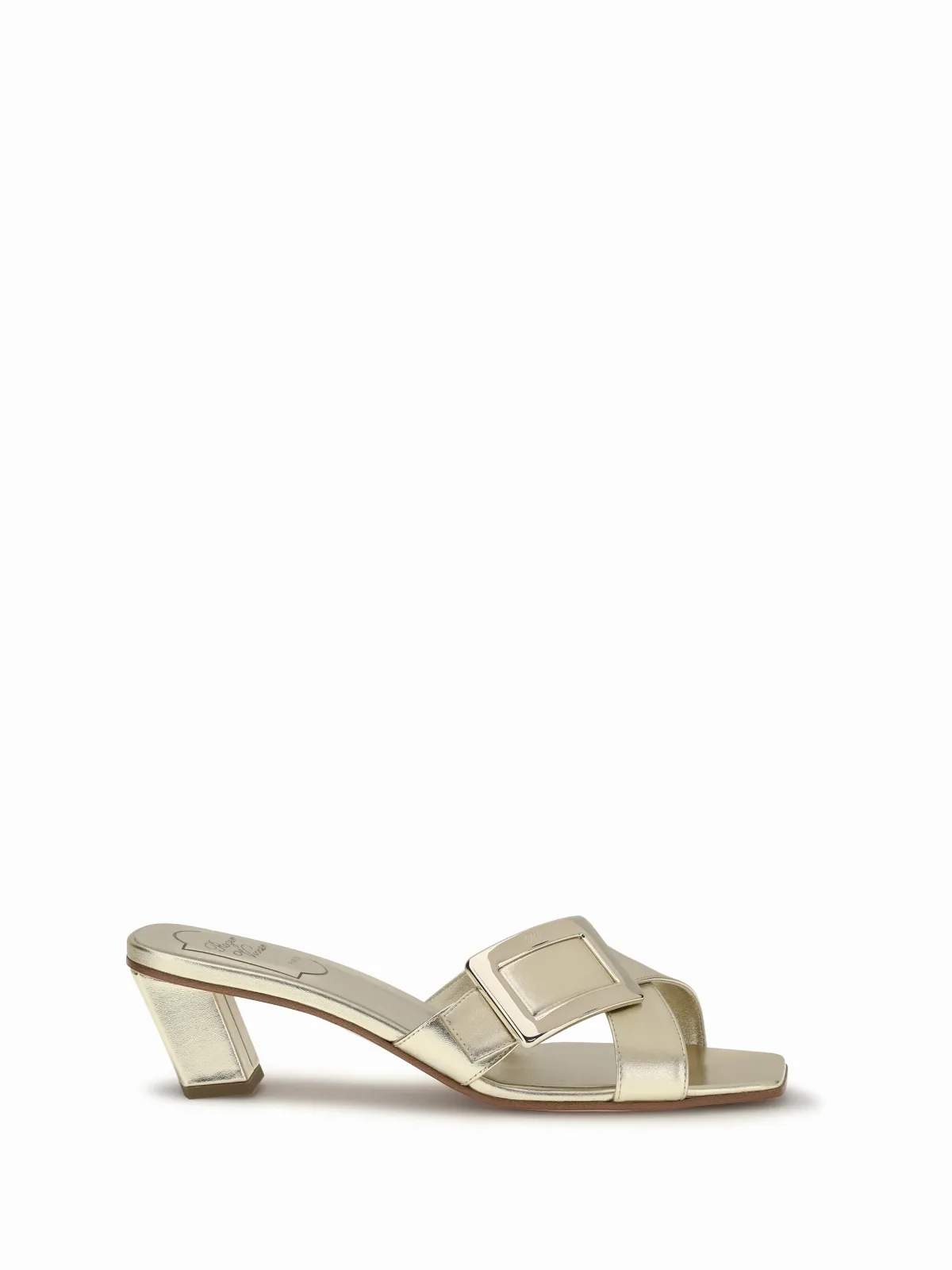 Laminated Leather Block Heel Mule Sandal by Roger Vivier
