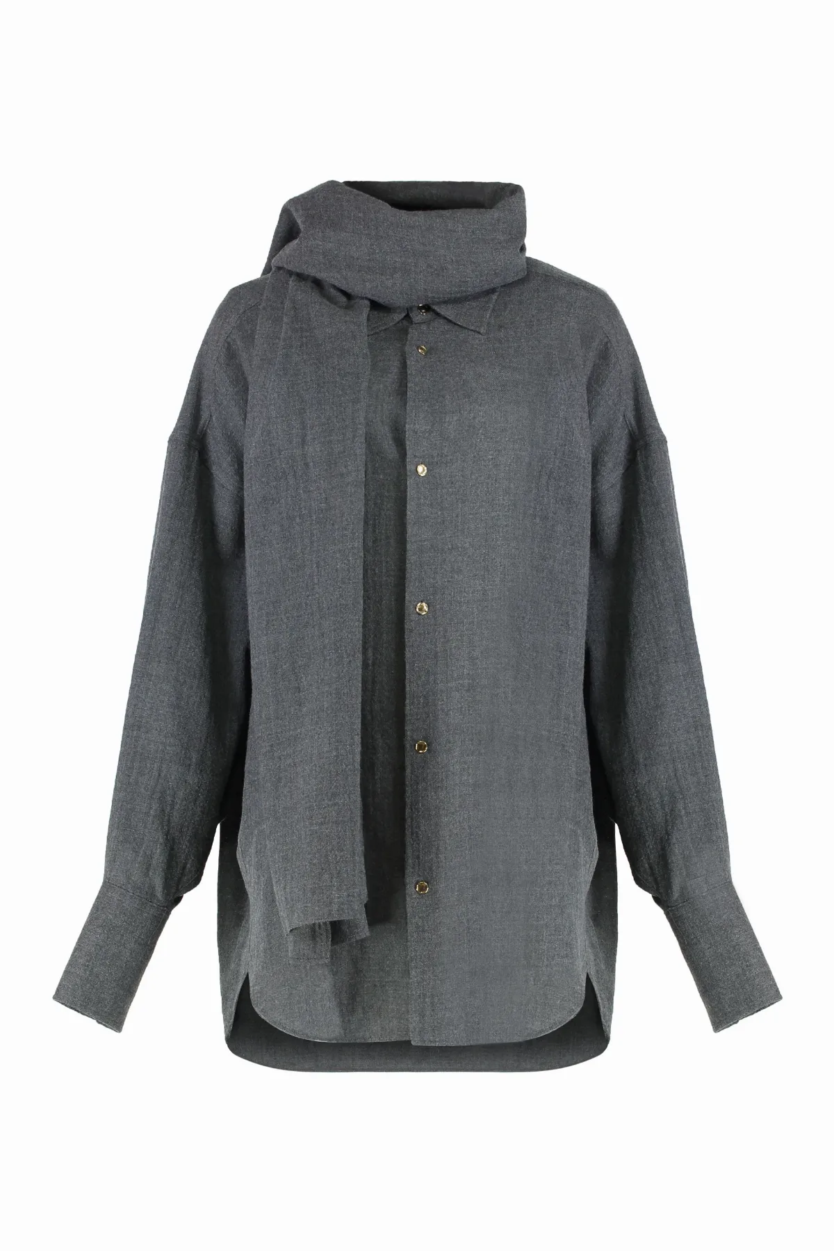 Wool with Detachable Scarf Shirt by Darkpark