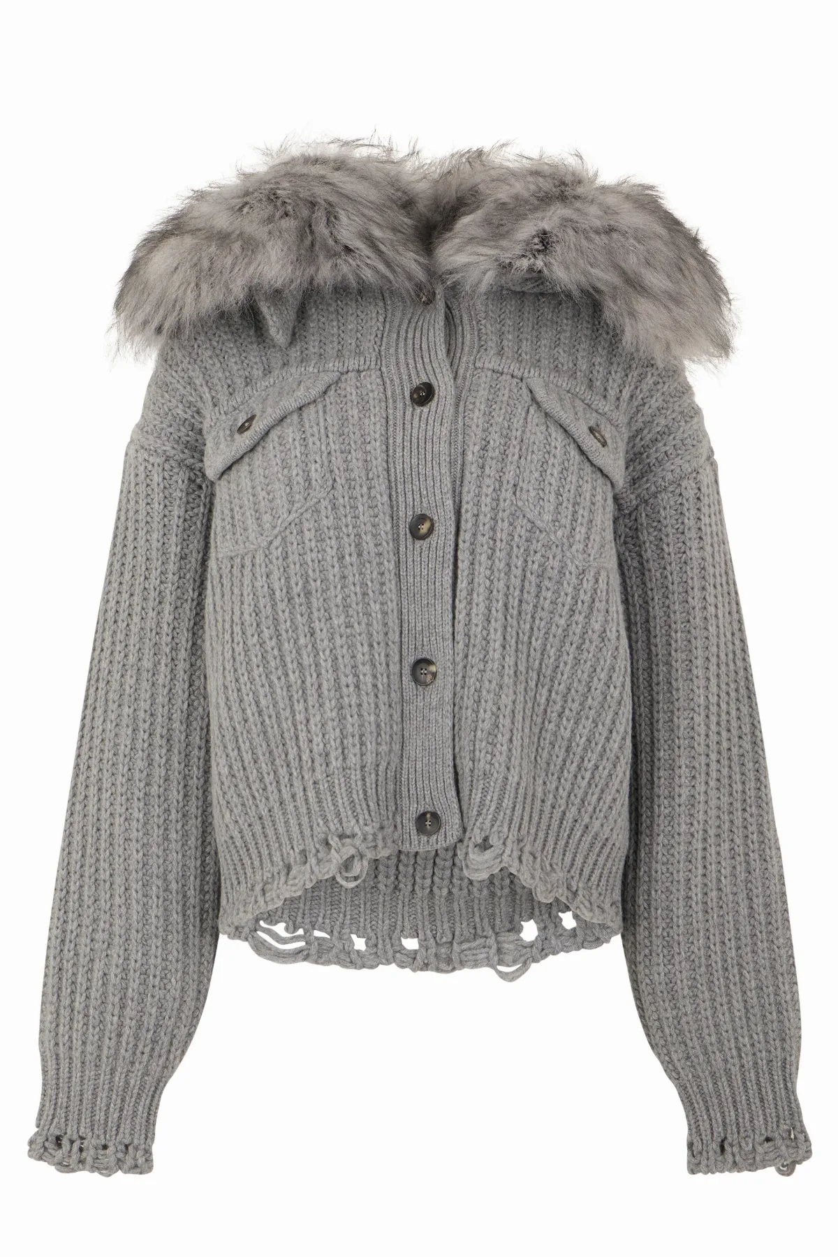 Fur-Collar Wool-Cashmere Cardigan by Blumarine
