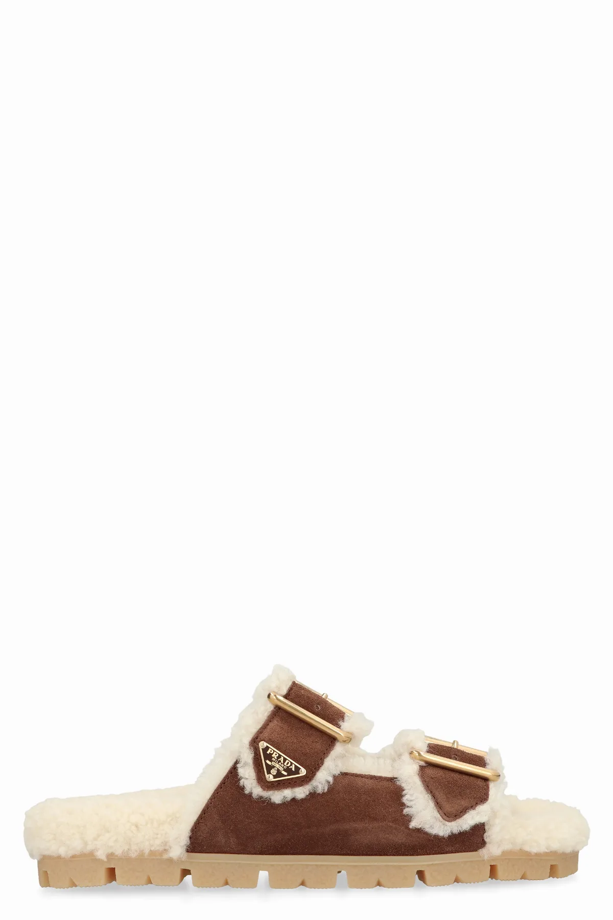 Shearling-Lined Suede Slipper by Prada