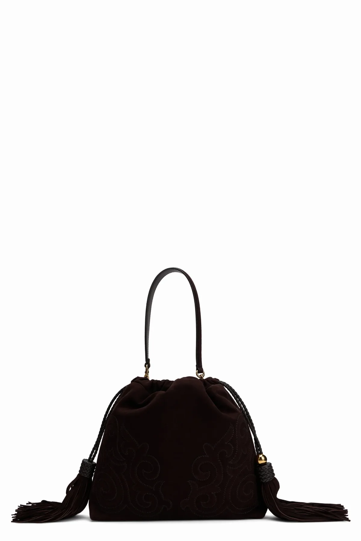 Embroidered Leather with Tassels Shoulder Bag by ETRO