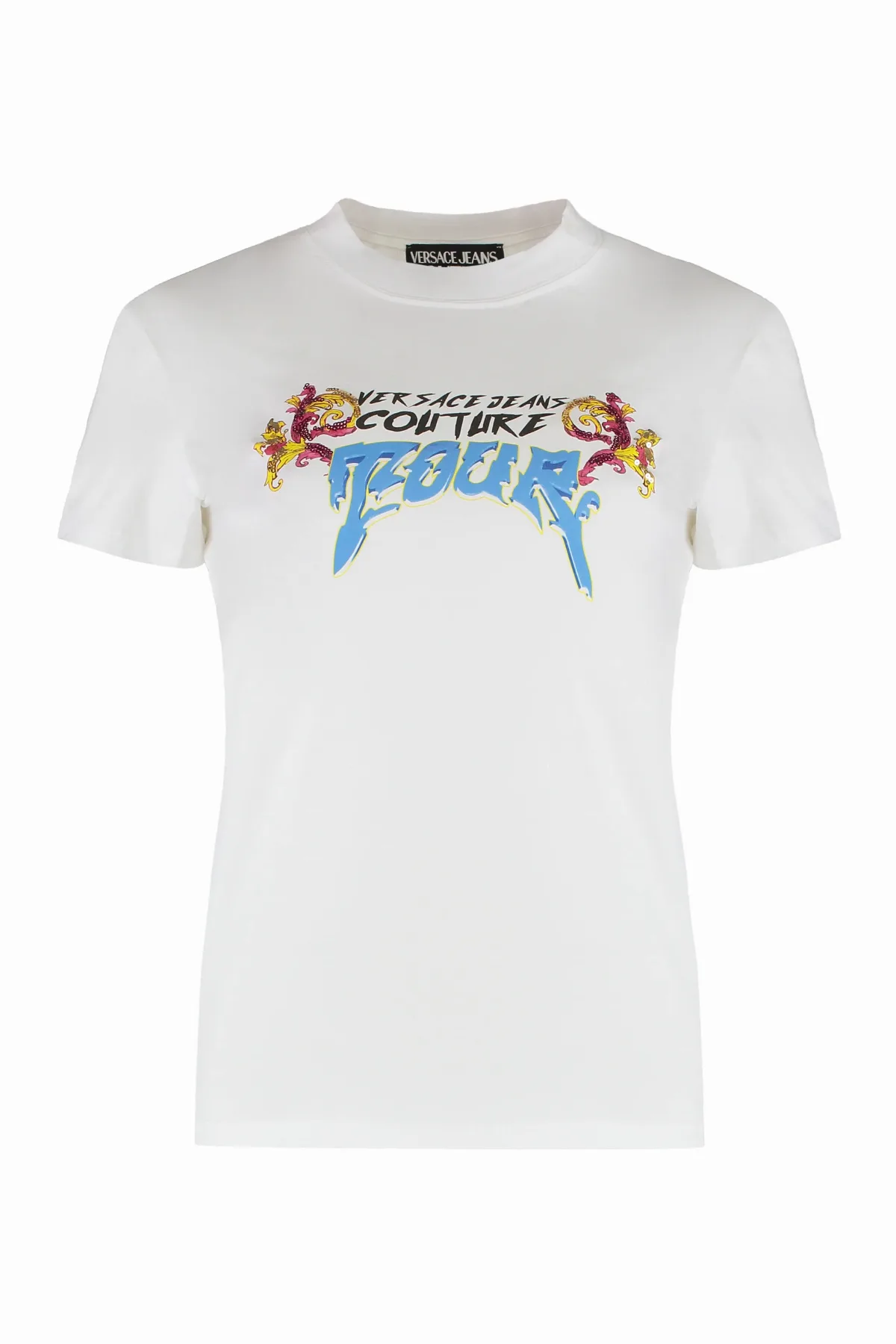 Sequin-Embellished Logo Print T-Shirt by Versace Jeans Couture