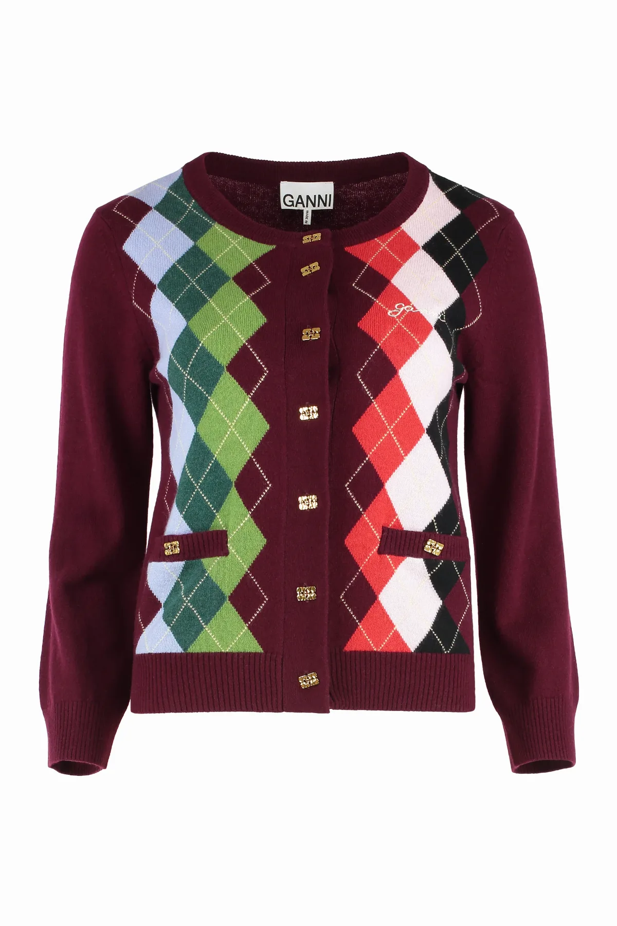 Wool and Cashmere Argyle Cardigan by Ganni