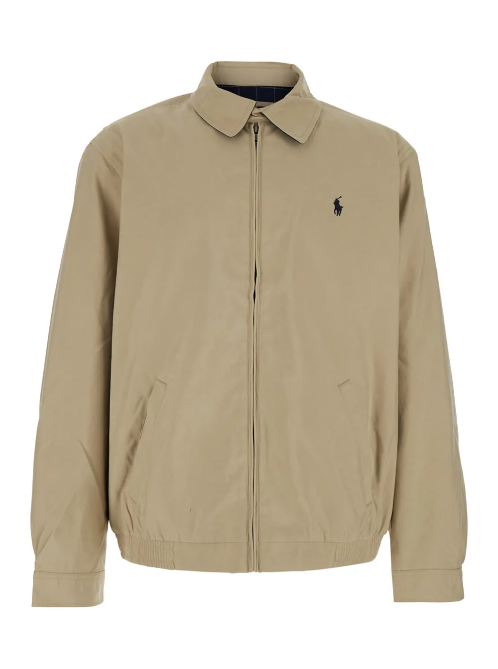 Beige Jacket With Classic Collar And Pony Logo On The Front In Tech Fabric Men