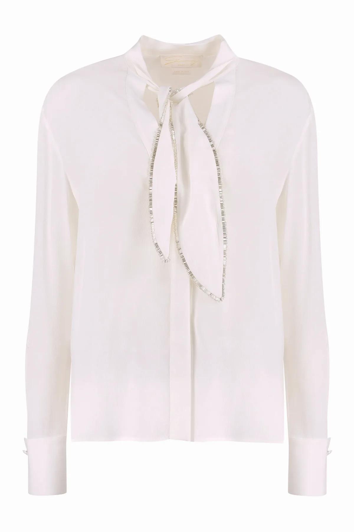Pussy-Bow Bead-Embroidered Shirt by Genny