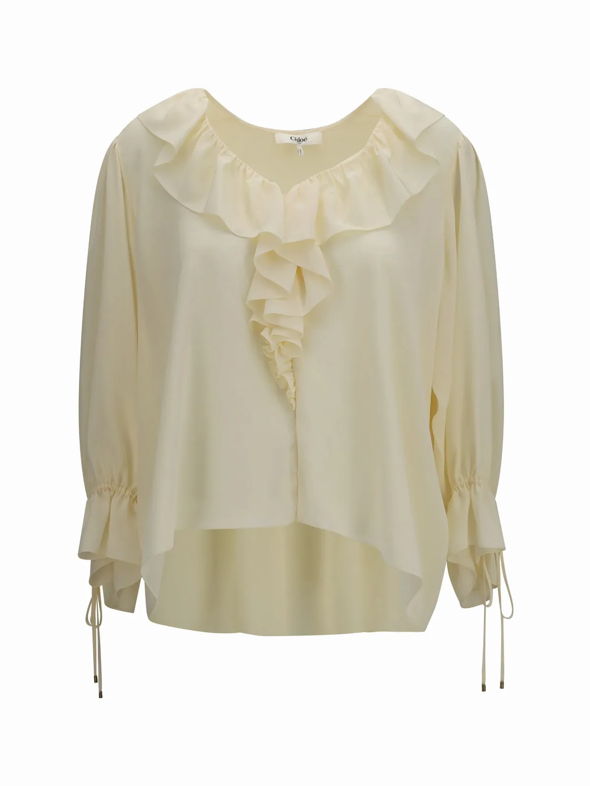 Ruffled V-Neck Silk Shirt by Chloé