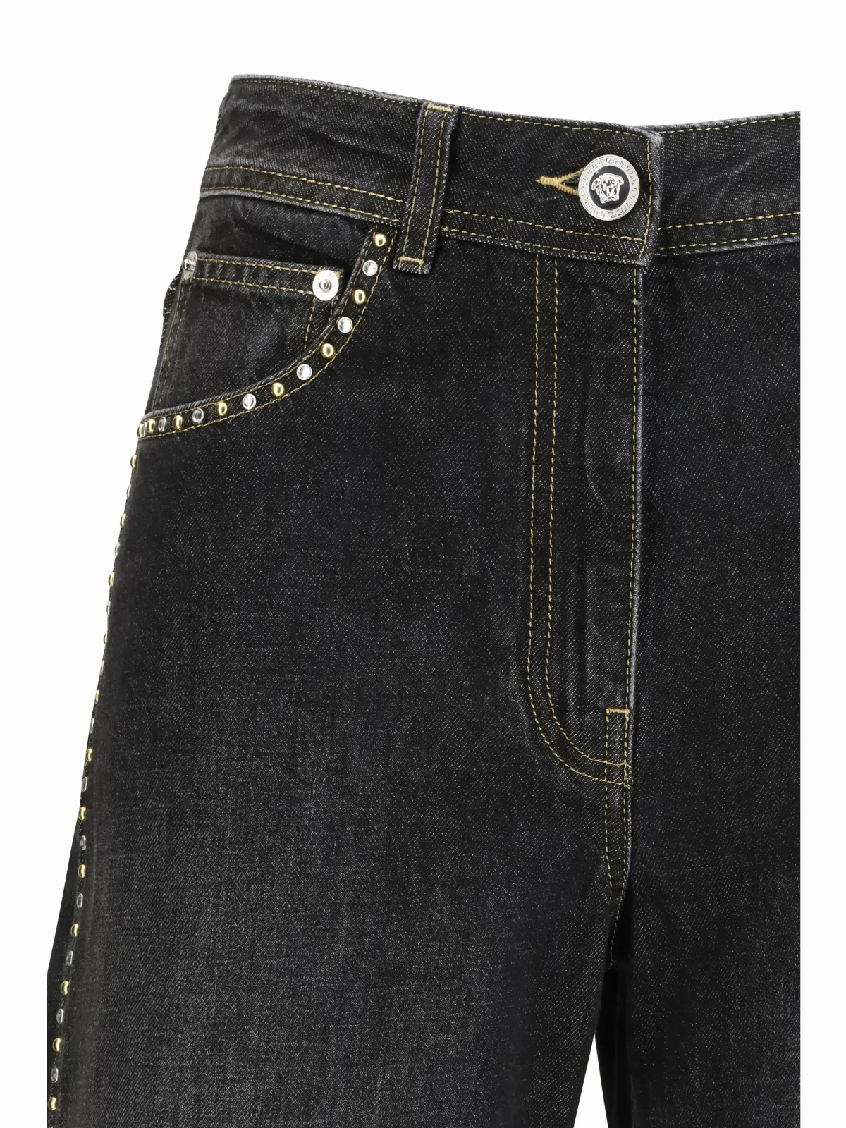 Studded and Crystal-Embellished Jeans by Versace