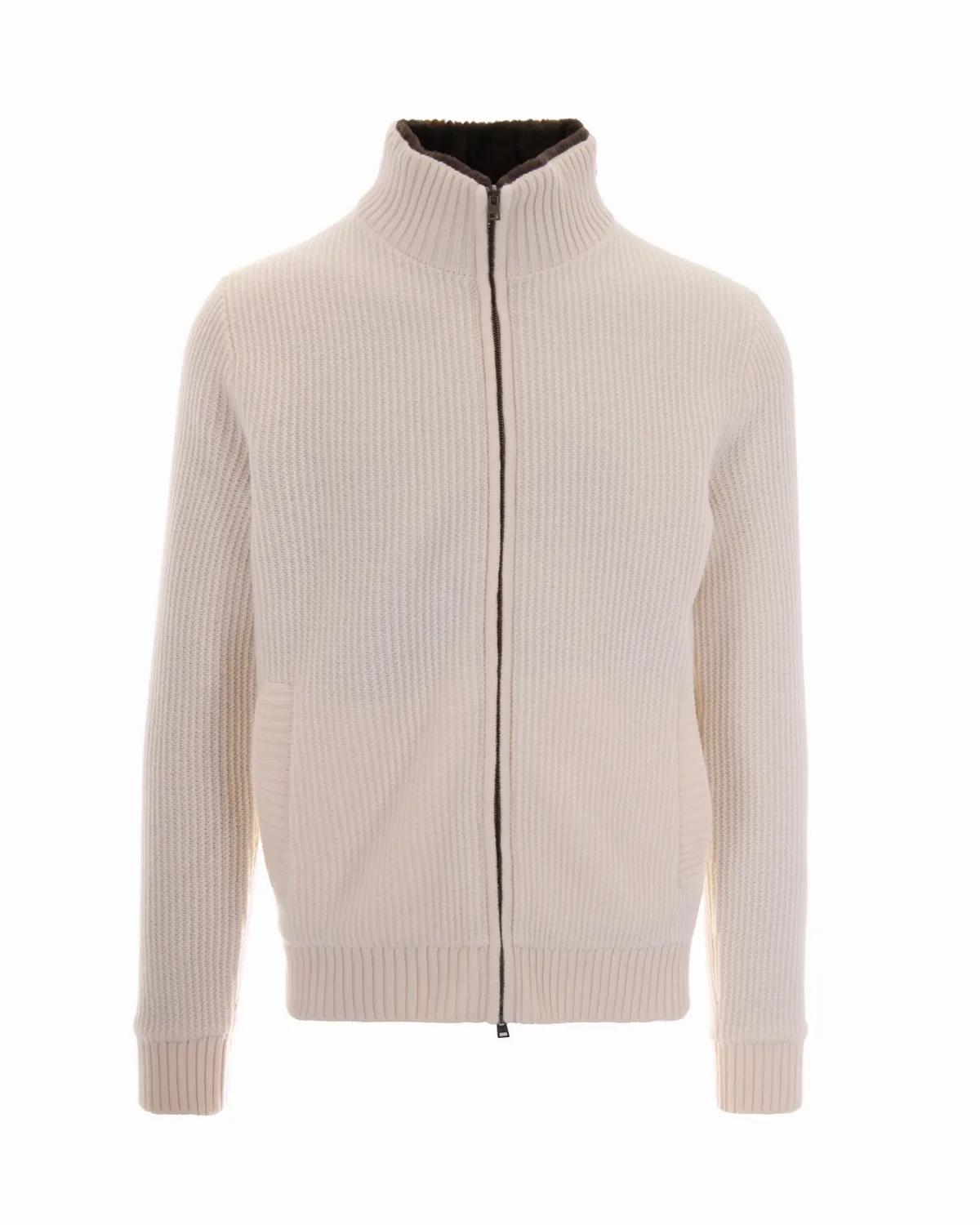 Ribbed Full-Zip Wool Sweater by Herno
