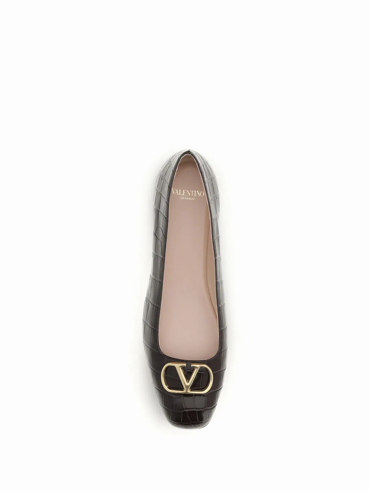 Croc-Effect Calf Leather Ballerina Flat by Valentino Garavani