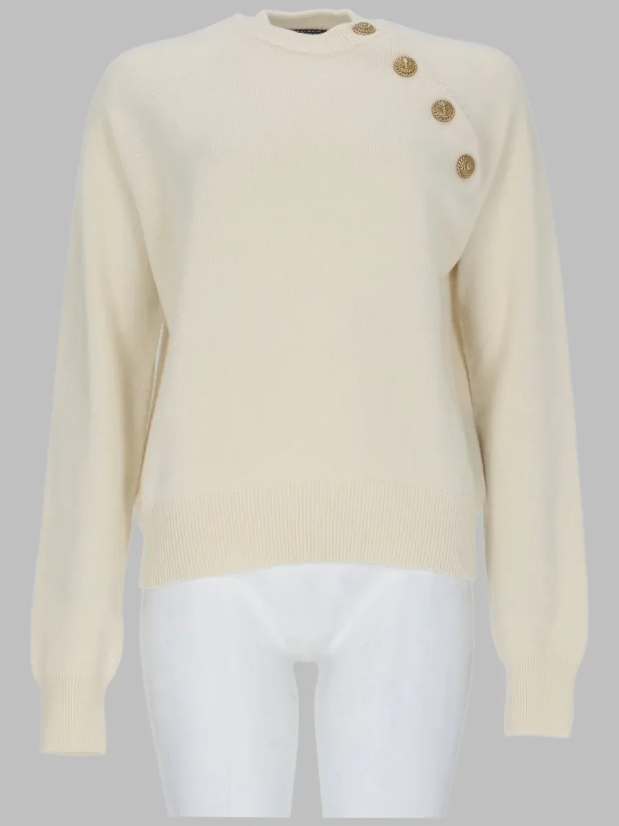 Jewel-Button Cashmere Blend Sweater by Balmain
