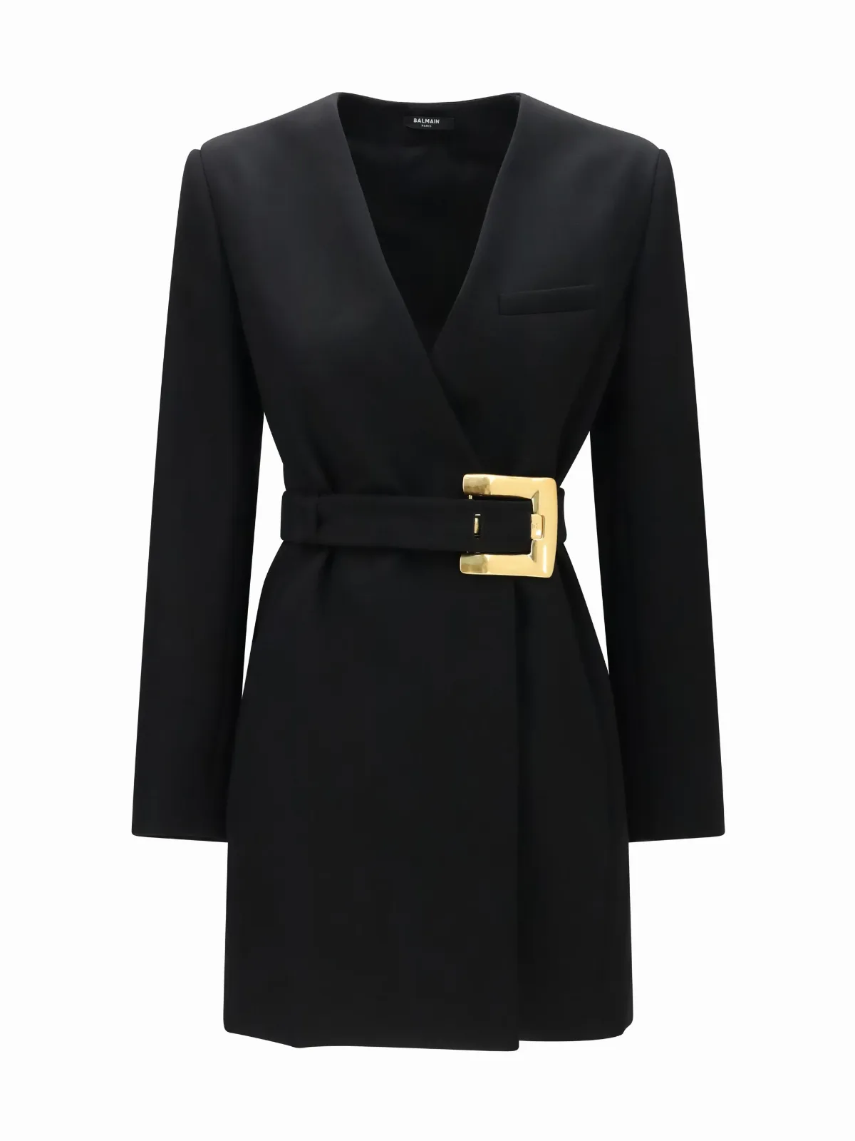 Grain De Poudre Merino Wool with Gold Belt Blazer by Balmain