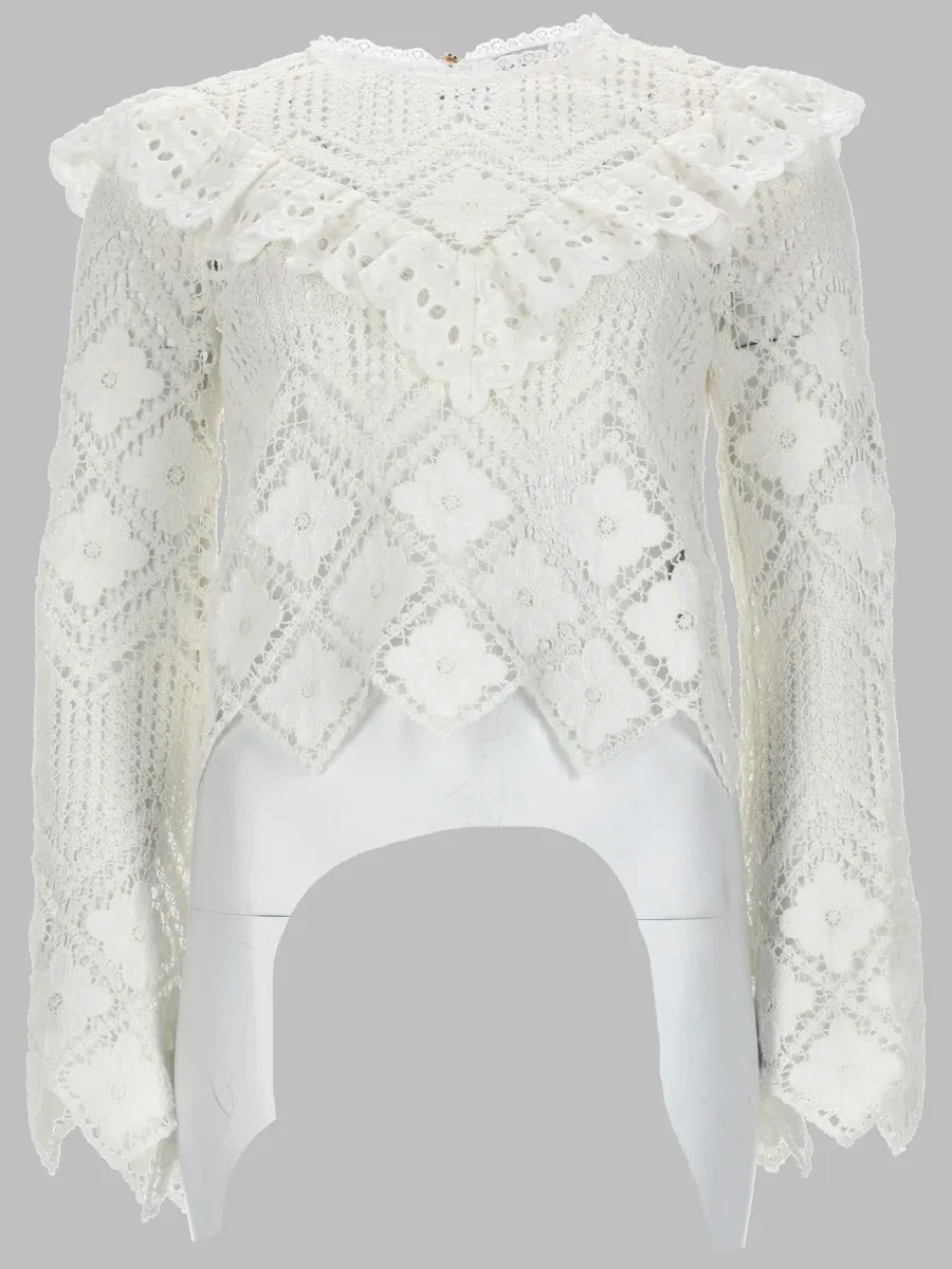 Crochet with Lace Inserts Blouse by Self-Portrait