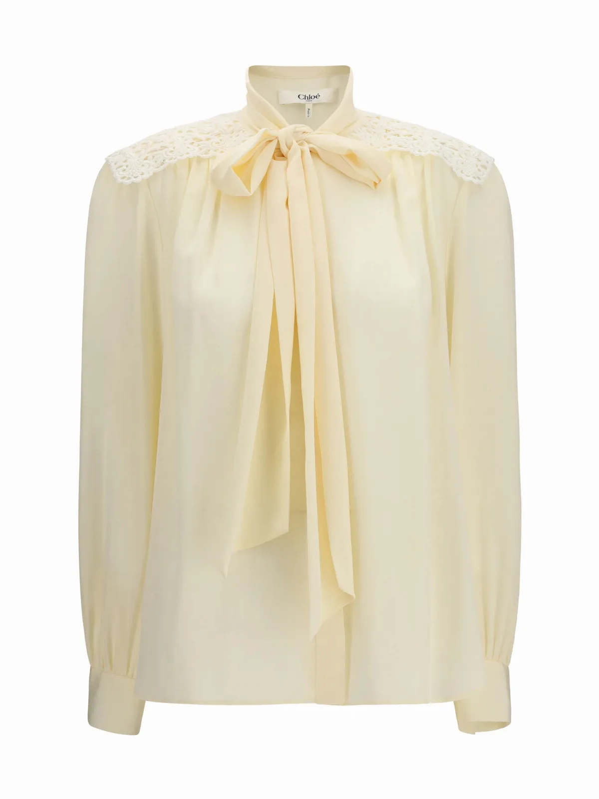 Embroidered Shoulder Bow-Neck Shirt by Chloé
