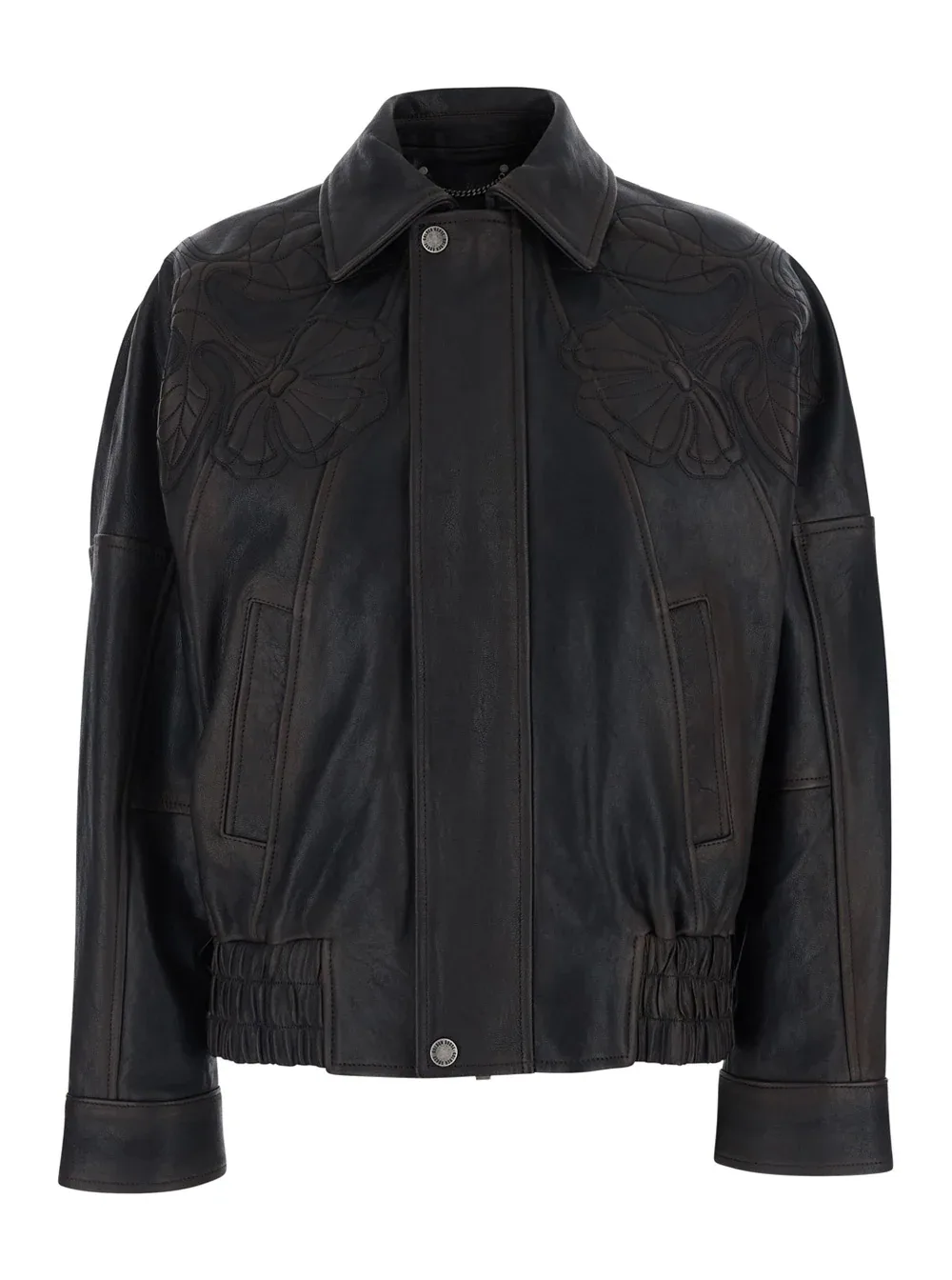 Floral-Embroidered Leather Jacket by Golden Goose