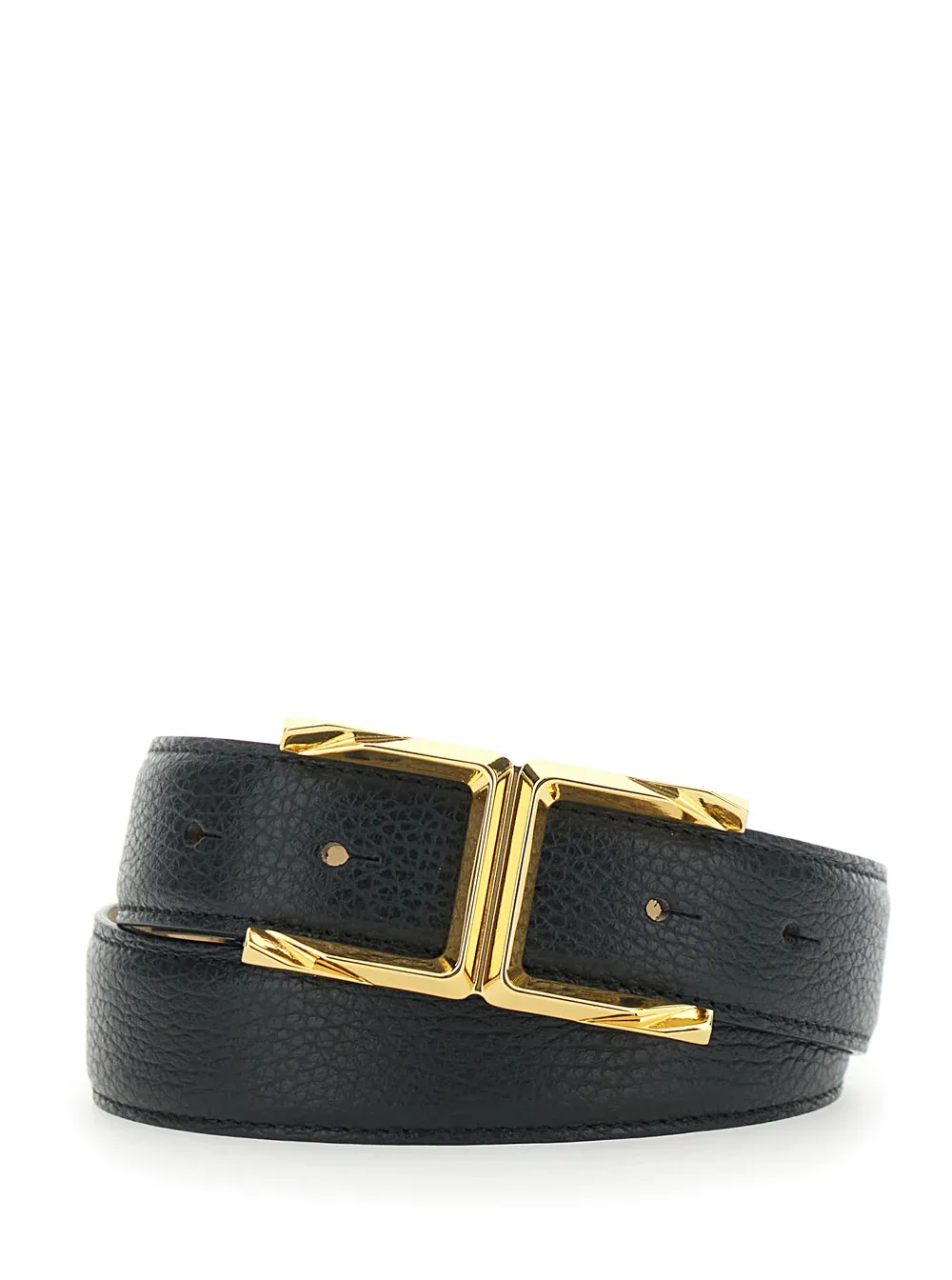 Sculpted Metal Buckle Leather Belt by Elisabetta Franchi